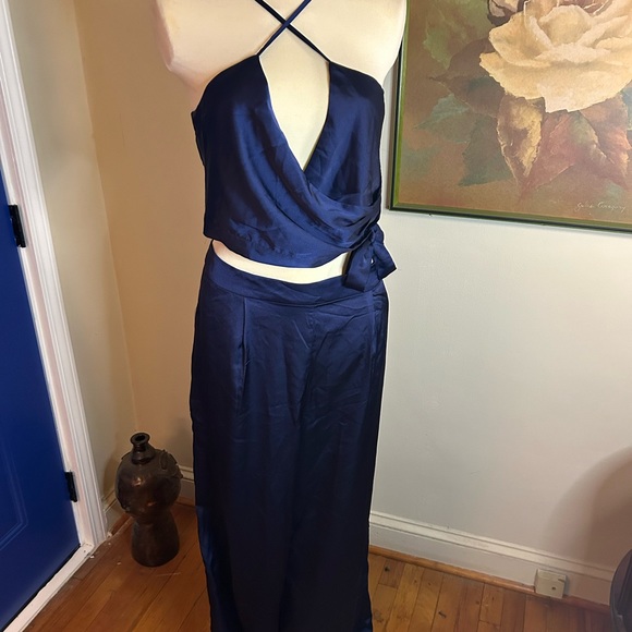 Navy Blue Blossom Drape Pant Set